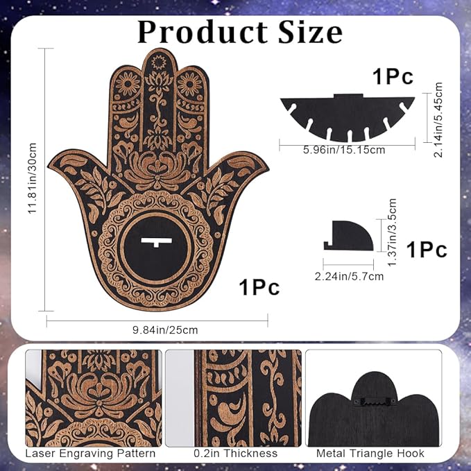 CREATCABIN Wooden Hamsa Crystal Display Shelf Hamsa Hand Wall Decor Crystal Holder Shelves Flowers Wall Mounted Floating Shelf Stand for Witch Stuff Altar Supplies Spiritual Gift Black 9.8 x 11.8Inch