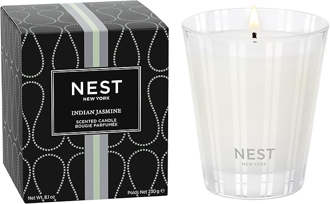 NEST New York Scented Classic Candle, Indian Jasmine - 8.1 oz - Up to 60-Hour Burn Time - Reusable Glass Vessel