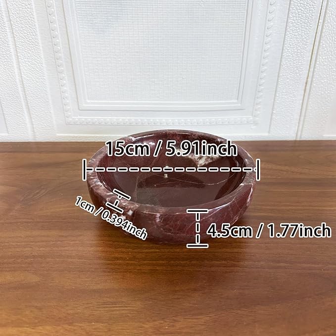 Small PurpleRed Decorative Marble Bowl, 5.9 inches,Natural Stone Round Bowl for Home Decor, Fruit, Nuts, Jewelry Tray,Coffee Tables Centerpiece, Soap Serving (PurpleRed-Small)
