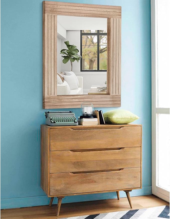 Rectangle Mirror Retro Wooden Wall-Mounted Mirrors Farmhouse Bedroom Bathroom Vanity Entrance Decorative Antique Hanging Mirror Large 26"x18"