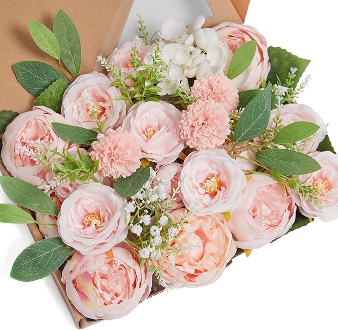 MISSPIN Artificial Flowers DIY Box Set Fake Roses Bouquet Bridal Wedding Flowers Colorful Centerpiece Table Decorations Boho Faux Floral with Stems Arrangements for Cake Home Party Indoor Outdoor
