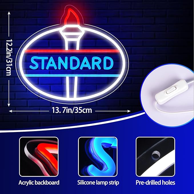 Standard Neon Sign for Wall Decor Garage Led Neon Light for Man Cave Led Neon Light Sign Neon Sign for Auto Room Repair Shop 5V USB Powered,Size13.7 * 12.2inch(ZYLD083)
