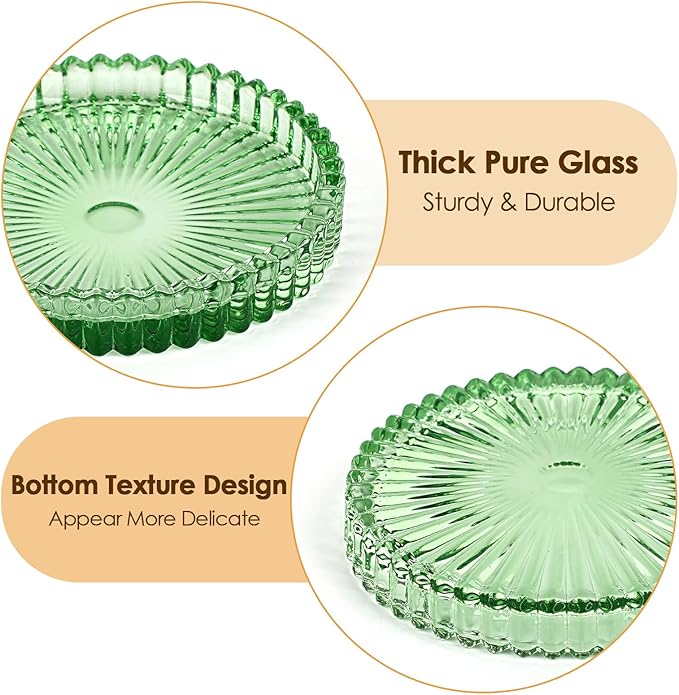 Modern Clear Coaster Set of 5- Glass Coasters for Drinks Crystal Coasters Round Cup Coasters Coffee Table Decor for Office, Kitchen, Bar, Dining Room, Living Room, Patio(Clear Green)
