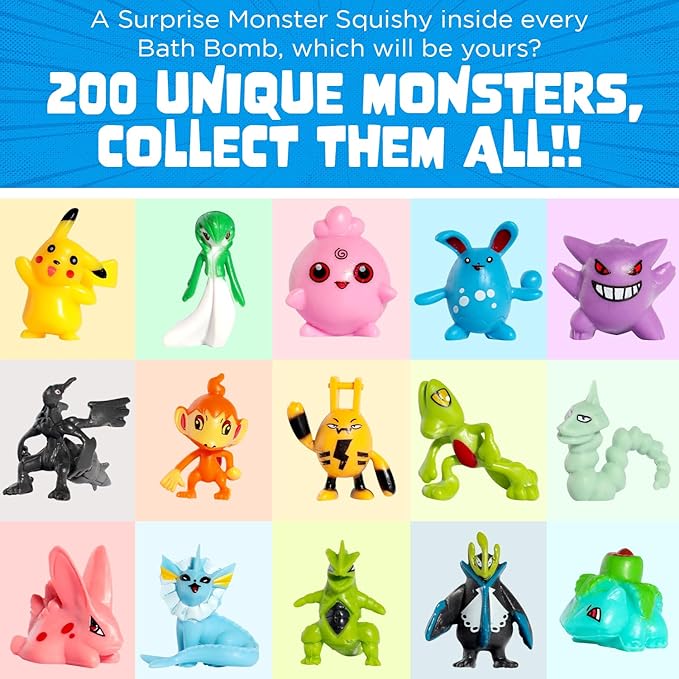 Poke Monster Bath Bomb for Kids with Surprise Toys Inside (Gift Set) - Large Bubble Bath Bombs for Boys & Girls - Skin-Safe, Made in USA, Fruity Scents, Birthday Gift by Two Sisters