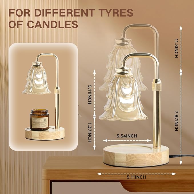 Candle Warmer Lamp with Timer Electric Candle Warmer Lamp Adjustable Height Candle Warmer Dimmable Wax Warmer Lamp Jar Candles with 2 Bulbs for Home Decor & Office