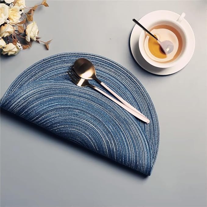 Round Placemats Set of 4 Round Braided Place mats 15 Inches Table Mats for Dining Tables Washable Heat Resistant Place mats for Party, Tabletop Accessories (Blue,4)