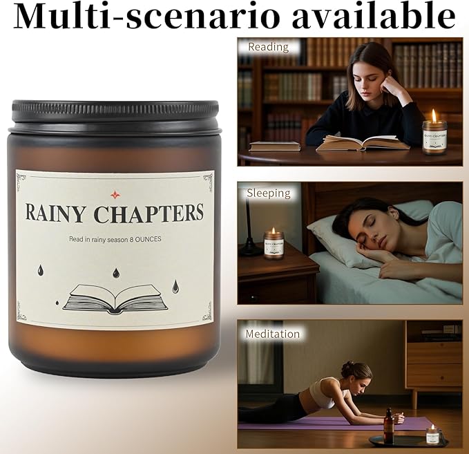 Rainy Chapters Scented Jar Candle - 100% Soy Wax Aromatherapy Candle with Juniper & Cedar Notes, Long-Lasting Fragrance for Home, Relaxation Romantic Ambience (8oz, 40-Hour Burn Time)
