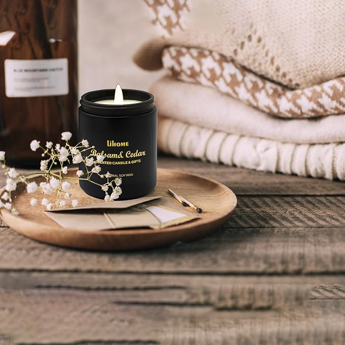 Candles for Men - Room Decor for Men, Gifts for Men, Natural Soy Wax Candles for Home Scented, Balsam Cedar Black Candles