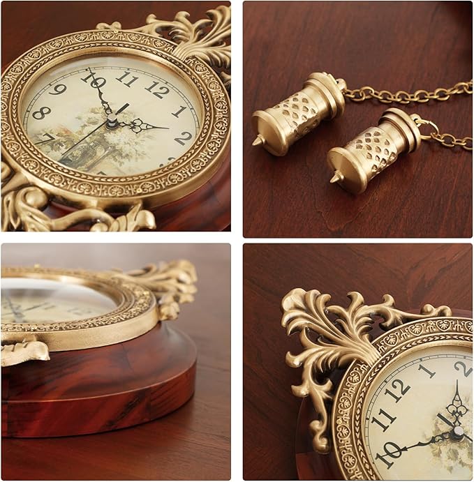 Aero Snail Dia 9-inch Retro Style Vintage Wood Indoor Wall Clock with Swinging Pendulum (Requires 2 AA Batteries for Clock Hands and Pendulum)