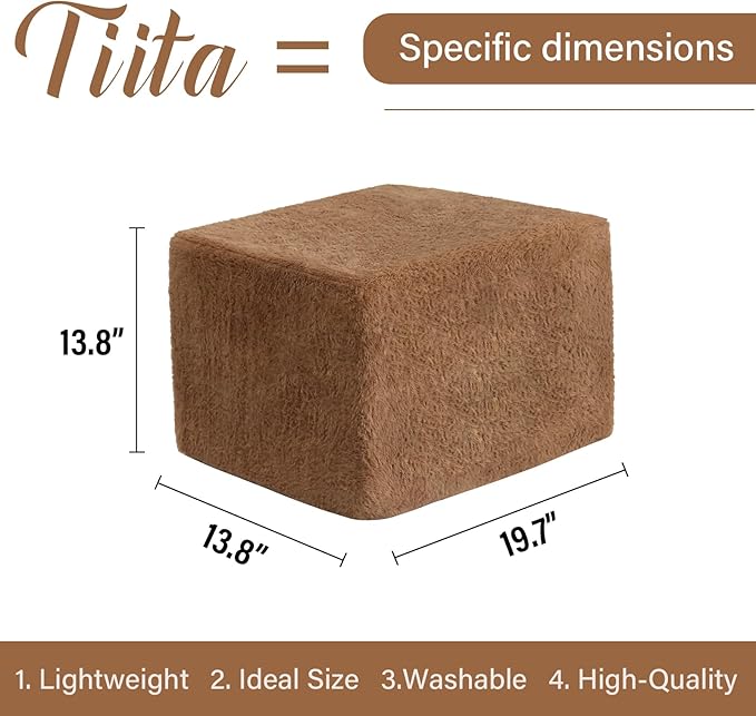 Tiita Pouf Ottoman and Foot Rest, Square Foam Stuffed Floor Pouf with Storag for Living Room, Brown