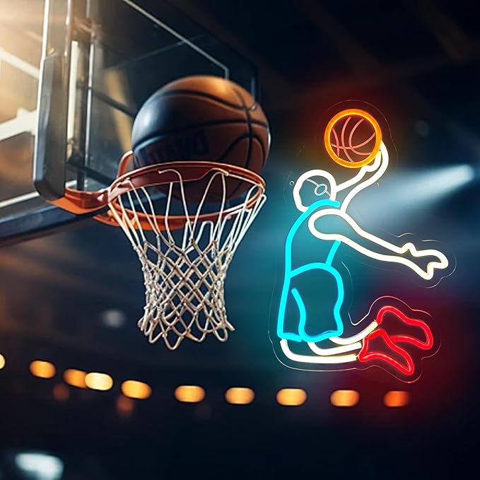 Basketball Player Neon Sign for Wall Decor,Sports LED Neon Light Sign with Dimmable for Game Room Bedroom Basketball Decor Birthday Gift for Kids Boy