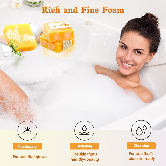 3 PCS Turmeric Soap Bar, Natural Bar Soap for Face & Body, Handmade Tumeric Bar with Coconut Oil, Cleanse Skin, Moisturizing & Soothing Gentle Cleanser for All Skin Types