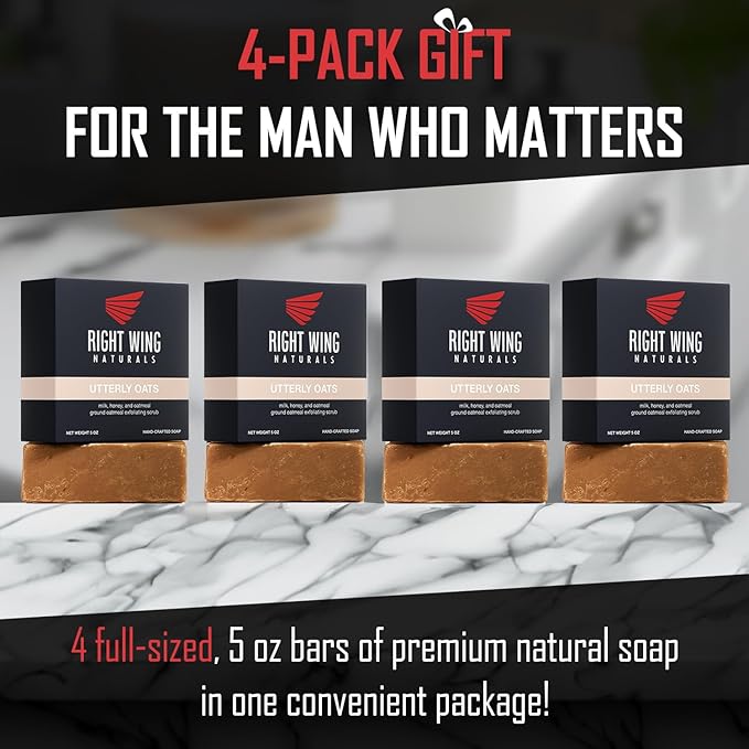 Right Wing Naturals Bar Soap Gift Set for Men | Handcrafted Cold-Pressed | Handmade Organic Soap for Men | Most Popular Flavors | Natural Scented Men’s Bar Soap| Pack of 4 Bars