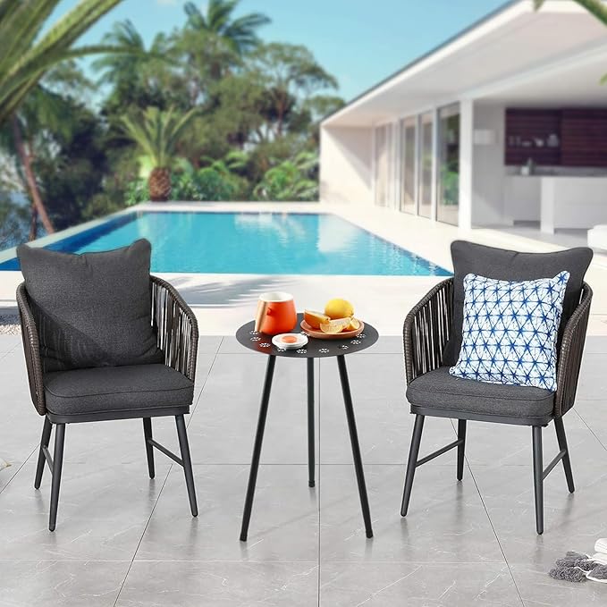 Outdoor Side Table Set of 2 Patio Side Tables for Outside Black End Tables Small Outdoor Table Round Patio End Table Modern Metal Side Table Outside, Patio, Indoor, Bedroom, Living Room, Small Spaces