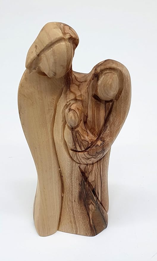 Zuluf 4.72 inches Olive Wood Christian Statue - Hand Carved Holy Family from Jerusalem, Sagrada Familia Virgin Maria Miniature - Navidad Church Decoration