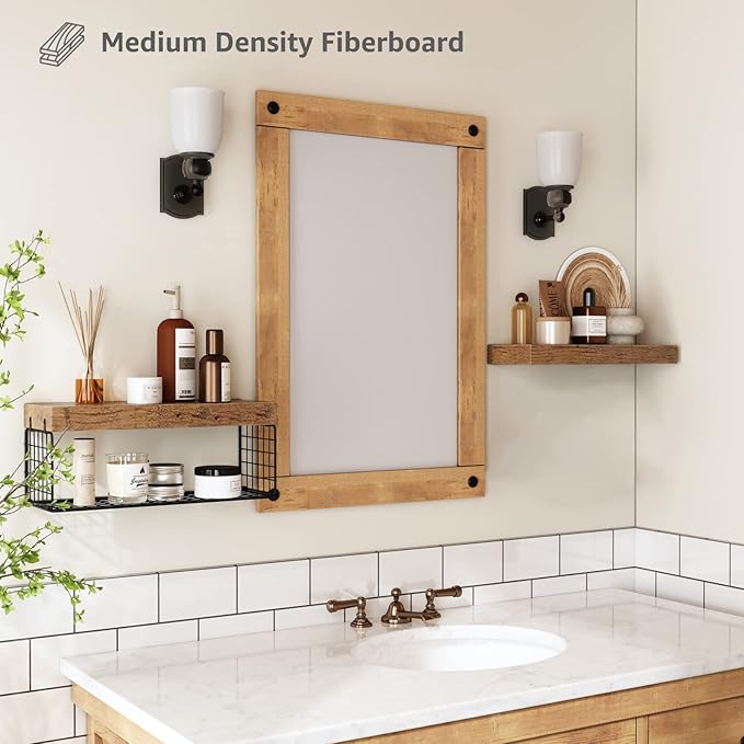 QEEIG Bathroom Shelves Over Toilet - Wall Mounted Floating Shelves Toilet Paper Storage Small Farmhouse Decor Shelf 16 inch Set of 2, Rustic Brown (019-BN2)