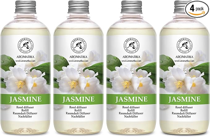 Jasmine Reed Diffuser Refill - 4x17 Fl Oz - Scented Reed Diffuser Refill - Home Fragrance - Air Freshener - Room Freshener - Floral & Long Lasting Scent - Aromatherapy