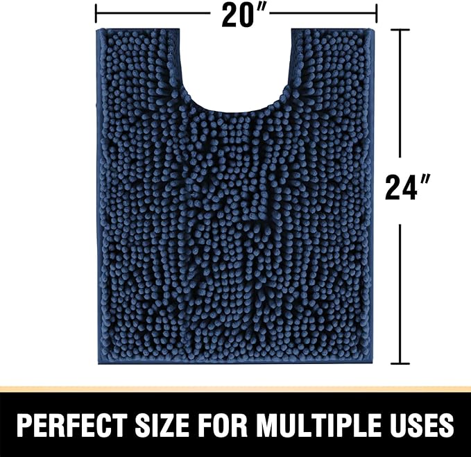 H.VERSAILTEX Toilet Mat U Shaped Bathroom Rugs Bath Mats for Bathroom Non Slip Luxury Chenille Bath Mat U Shape 20x24 Extra Soft and Absorbent Shaggy Rugs Washable Dry Fast - Navy