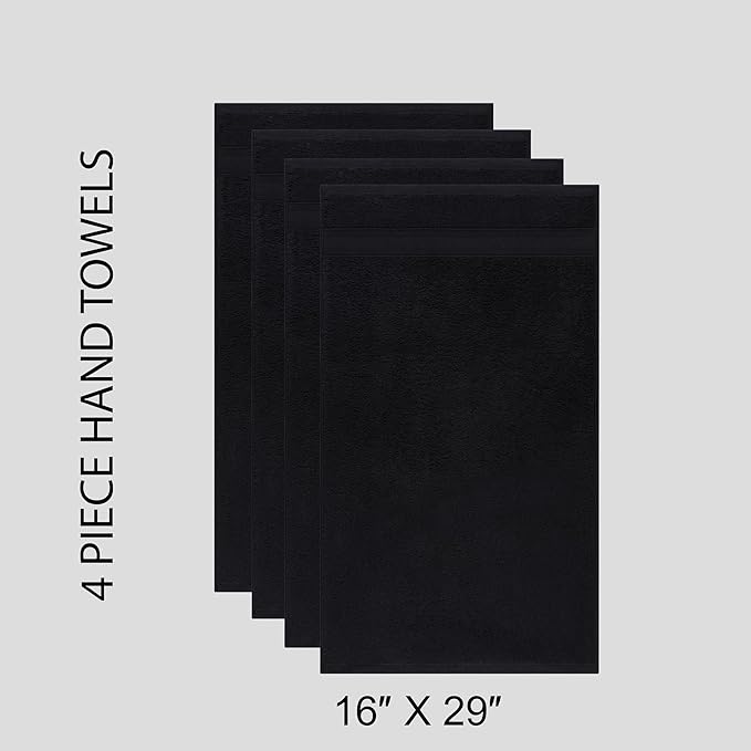 Quick-Dry, Soft & High Absorbent Hand Towels 16"x29" Cotton Turkish Hand Towel Set of 4 | Daily Use 100% Cotton Towels for Bathroom, Gym & More | Bathroom Hand Towels (4 Pcs, Black)