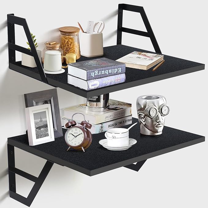 Set of 2 Deep Floating Shelves; Wall Mounted Book Shelf for Living Room, Bedroom Shelves for Wall Decor; Shelves for Wall Storage; Shelving with Metal Brackets, 12 Inches (Black)