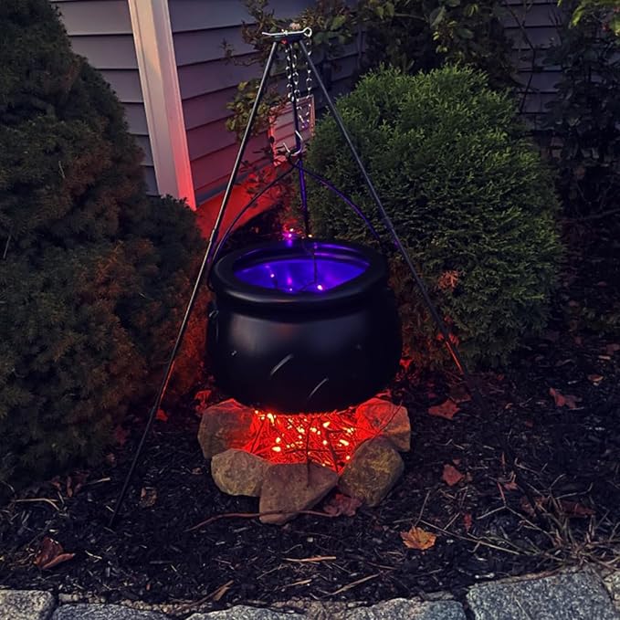 Halloween Decorations Outdoor - Large Witches Cauldron on Tripod with Lights - Black Plastic Cauldron Candy Bucket Decoration for Yard Home Porch Outside