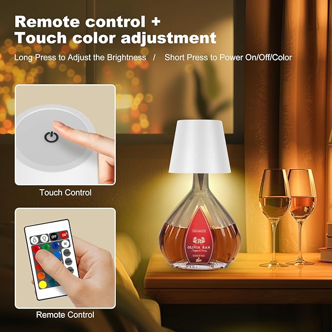 2025 New Wireless Bottle Lamp,RGB LED Bottle Light with Remote Dimmable(RGB White, 1pc)