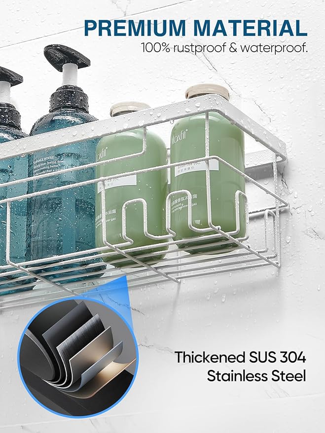 Cobbe Adhesive Shower Caddy 5-Pack, Large Wall Mounted Shower Shelves Rack, Organizer Storage Accessories with Soap Dish&Toothbrush Holder, Shelves for Bathroom Storage & Home Kitchen Decor, White