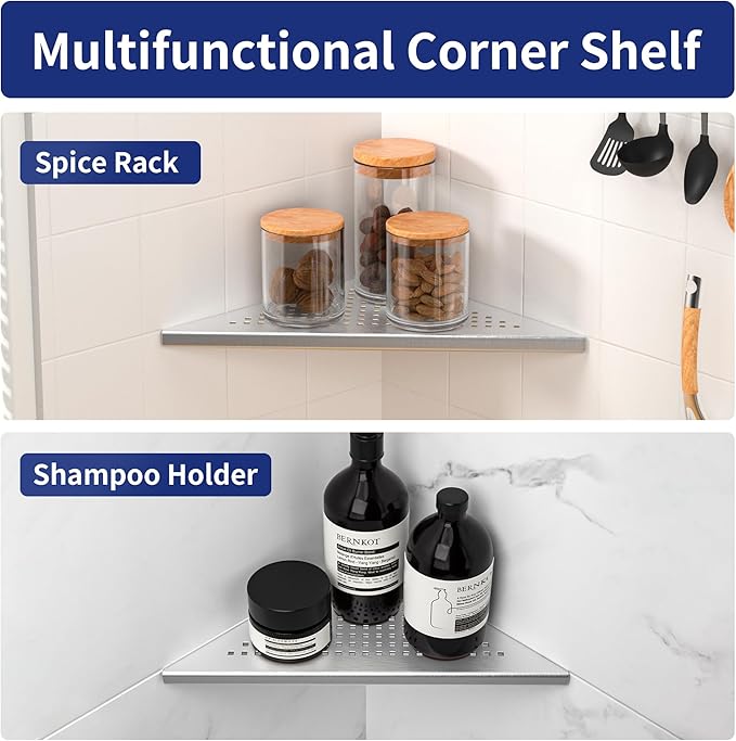 Corner Shower Shelf, 304 Stainless Steel 10" Brushed Recessed Shelf for Bathroom, Grout in Shelf for Tiled Wall, No Drilling Needed