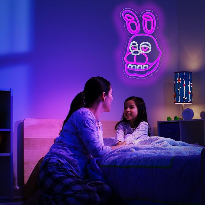 Funny Rabbit Neon Sign for Wall Decor, Anime Rabbit LED Light for Bedroom, Game room, Kids' Room, Birthday Decorations, USB Powered, Pink, Purple, 14.1 in x8.9 in