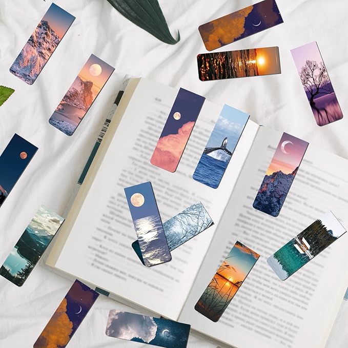 Natural Scenery Magnetic Bookmark - 30Pcs Aesthetic Travel Magnetic Bookmarks New Adventure Book Mark Magnets Mountain Moon Page Marker Clip for Book Lovers Students Teacher School Reading Gift
