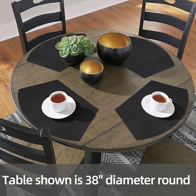 SHACOS Wedge Placemats Set of 8 Woven Vinyl Placemats for Small Round Table Place Mats Wipe Clean Non Slip Table Mats, Black