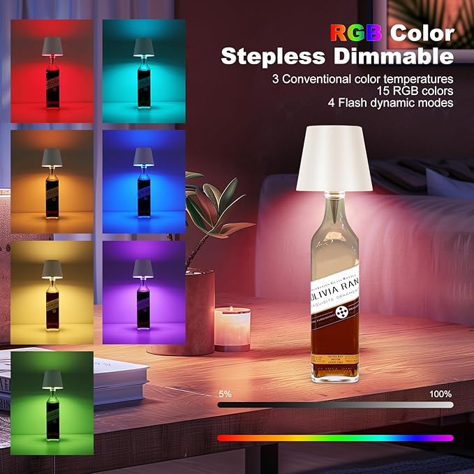 2025 New Wireless Bottle Lamp,RGB LED Bottle Light with Remote Dimmable(RGB White, 1pc)