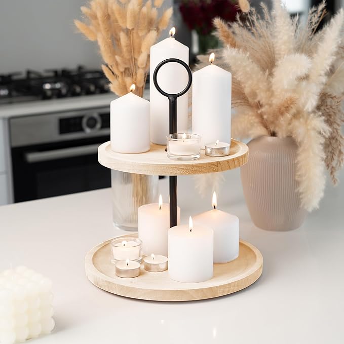 Decorative Wooden Tiered Tray Stand - Beautiful Two Tiered Coffee Table Serving Tray Enhances Your Seasonal Modern Farmhouse Decor - The Perfect Centerpiece for Your ChristmasTable Decorations
