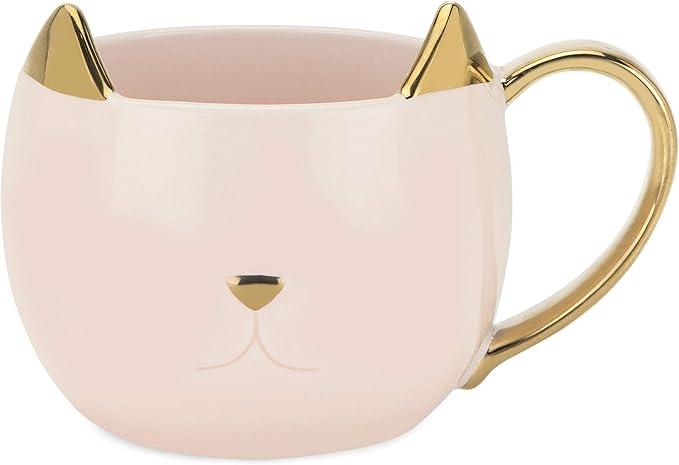 Pinky Up Chloe Cat Ceramic Coffee Mug, Tea Cups, Travel Mugs for Cappuccino, Latte, Hot Chocolate, Milk, Herbal Teas, 12 oz, Set of 1, Pink