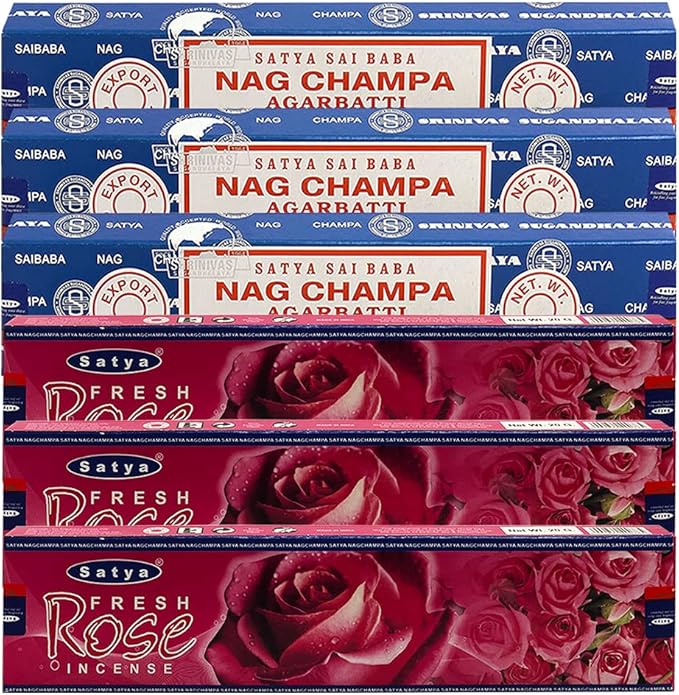 Nag Champa Rose Incense Sticks & Holder Bundle Variety Pack from House of Satya Incense Sticks and Trumiri