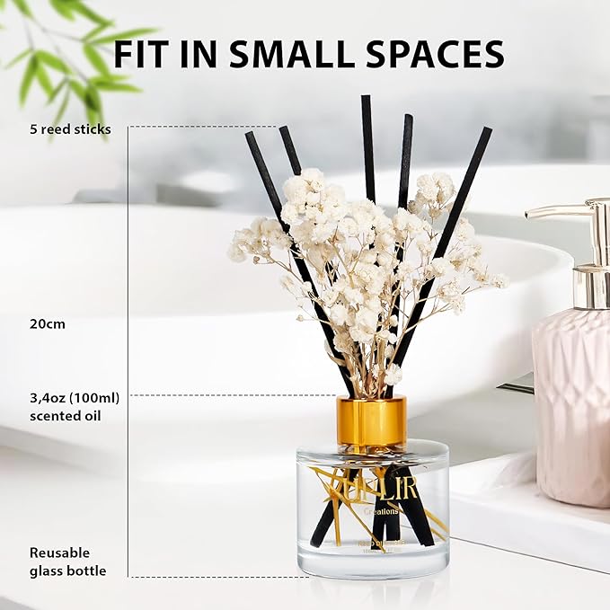 Flower Reed Diffusers for Home with 1 Bamboo Double Essential Oil, 3.4 oz (100ml) - Elegant Reed Diffuser Set with 5 Sticks for Home Decor, Bathroom, Any Room, Housewarming Gift