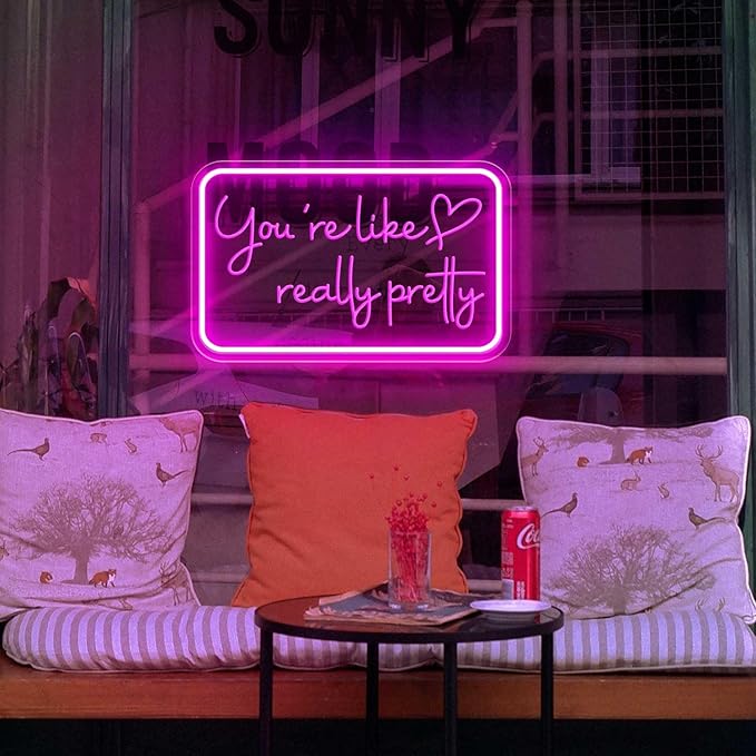 You're Like Really Pretty Neon Sign for Wall Decor, LED Neon Lights Party Decorations, USB Powered Switch Adjustable Brightness Neon Lights, for Powder Room, Bedroom, Clothing Store, Beauty Salon