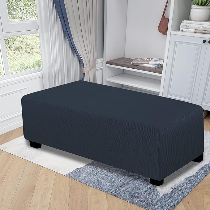 Easy-Going Stretch Ottoman Cover Folding Storage Stool Furniture Protector Soft Rectangle Slipcover with Elastic Bottom (Ottoman XX-Large, Dark Blue)