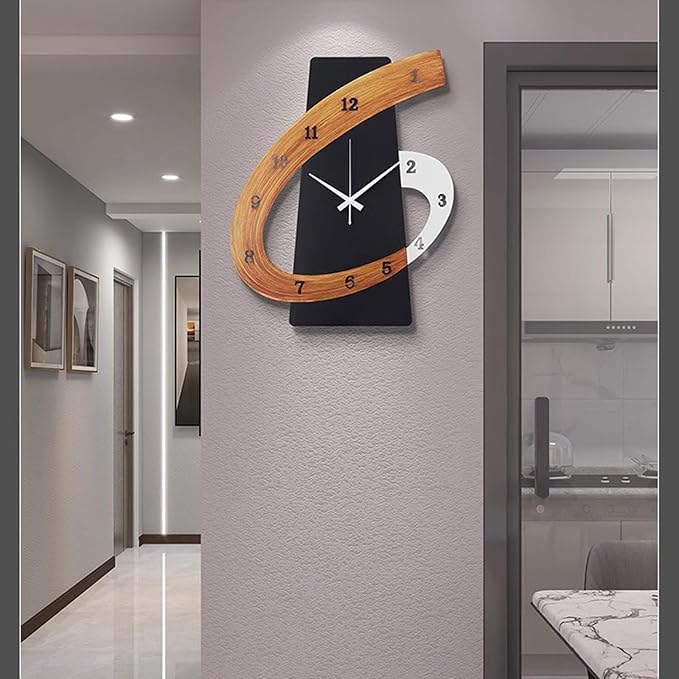 Modern Large Decorative Wall Clock,17 inch Black Silent Non-Ticking Nordic Metal Wall Clocks for Living Room Home Kitchen Bedroom Cafes Office Staircase,Arabic Numerals Quartz Clock(35x44cm)