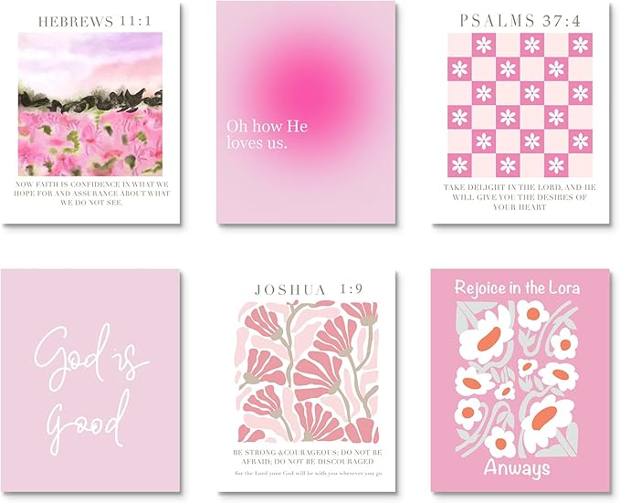 Habseligkeit Unframed Pink Gradient Room Decor, Pink Flower Wall Art Prints, Posters for Girls Dorm Aesthtic, Danish Pastel Wall Decor 11x14in, Set of 6
