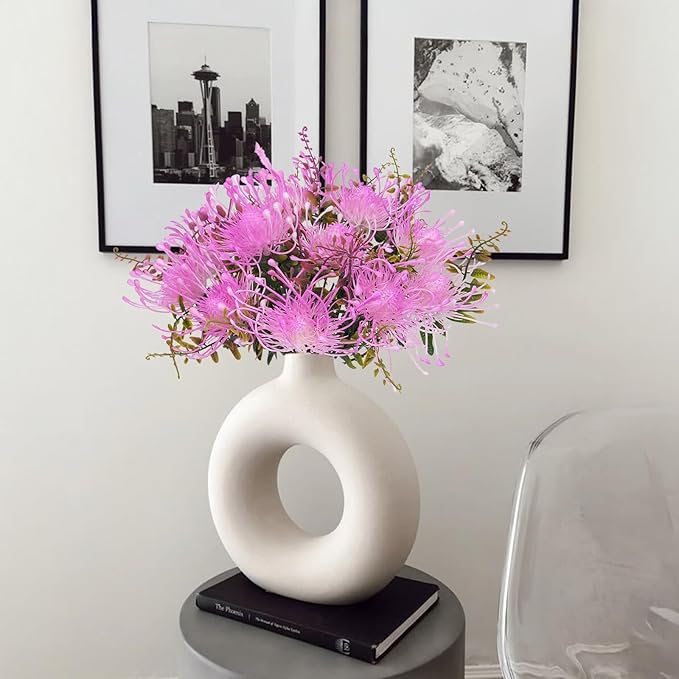 3pcs Fake Mums Plastic Flowers Hot Pink Flower Artificial Tropical Flowers Chrysanthemum Outdoor UV Resistant Plants Centerpieces for Table Home Bathroom Outdoor Decor