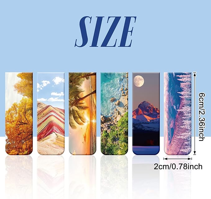 Tenare 24 Pcs Magnetic Bookmarks 12 Styles Assorted Cute Landscape Magnet Book Markers Magnetic Page Clip, Double Side Funny Book Marks for Women Men Reading Supplies
