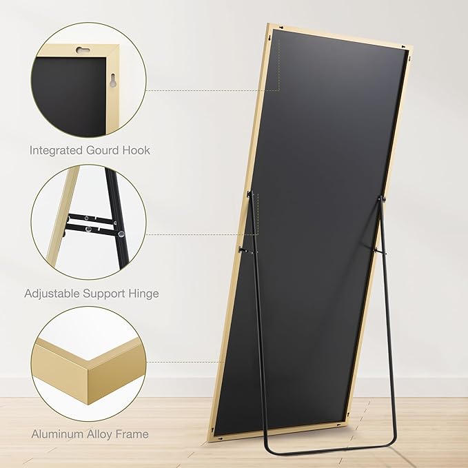 Sweetcrispy 71"x26" Full Length Mirror, Standing or Leaning Full Body Mirror with Aluminum Alloy Thin Frame, Suitable for Bedroom or Cloakroom,Gold