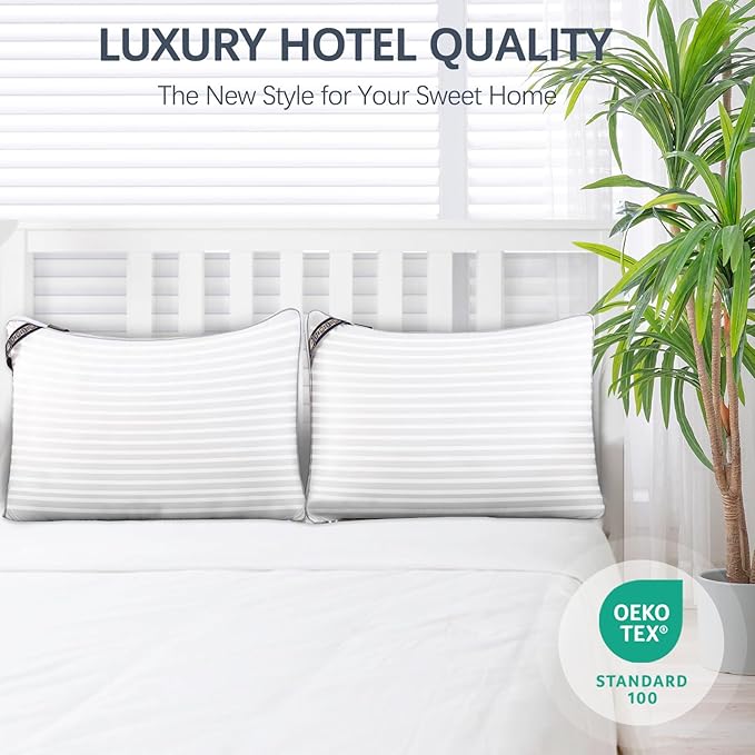 Luxury Hotel Collection Bed Pillows for Sleeping King Size Set of 2- Medium Firm Density for Back or Stomach Sleeper
