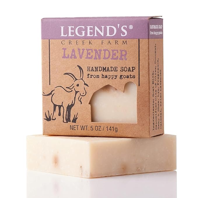 Legend's Creek Farm Goat Milk Soap - Cleansing Moisturizing Soap Bar for Hands and Body - 5 Oz Creamy Lather, Nourishing, Gentle Natural Soap for Sensitive Skin, Handmade in USA (Lavender, Pack of 3)