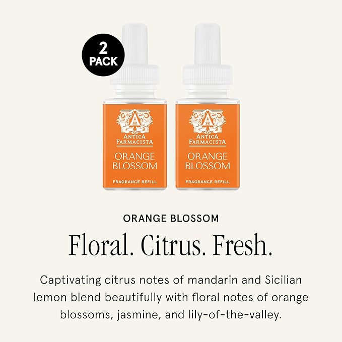 Pura & Antica Farmacista Home Scent Refill - Smart Home Air Diffuser Fragrance - Up to 120-Hours of Luxury Fragrance per Refill - Household Essential - Safe Diffuser Fragrance - 2 Pack, Orange Blossom