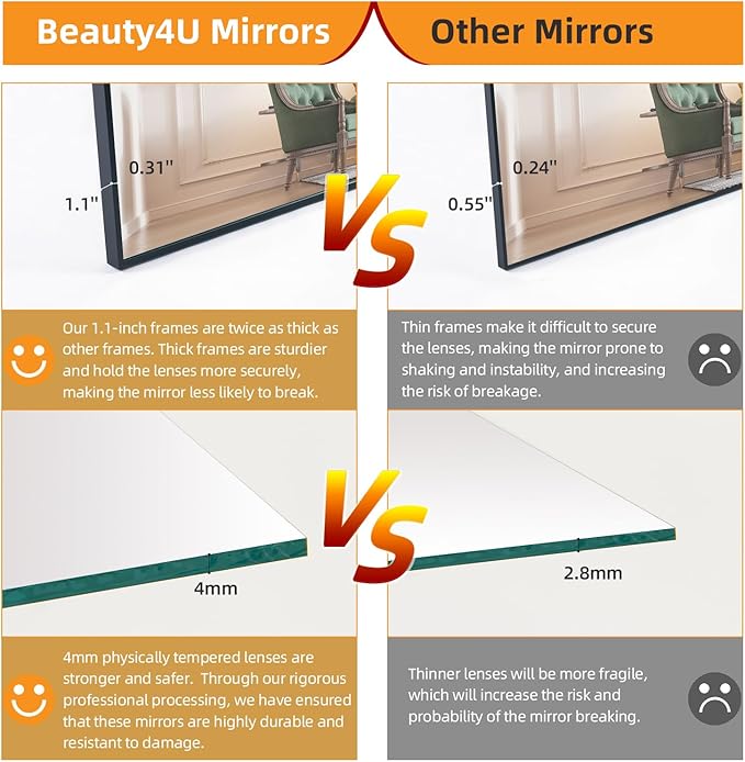 Beauty4U 71" x 32" Large Full Length Mirror with Stand, Black Wall Mounting Full Body Mirror, Metal Frame Full-Length Tempered Mirror for Living Room, Bedroom