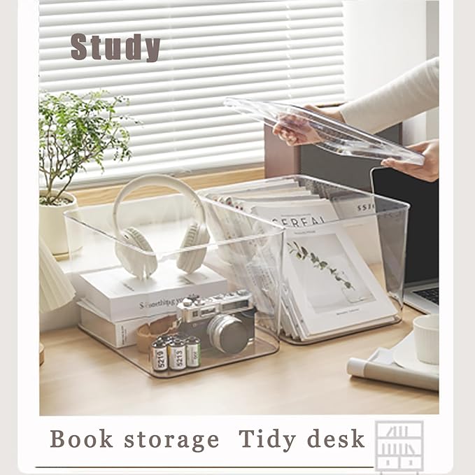 Clear plastic storage bins with LIDS-3packs,storage containers for snacks, cosmetics, books, dog food, Storage Organizer for Nursery,Kitchen, Living room,Bedroom, Bathroom, Office