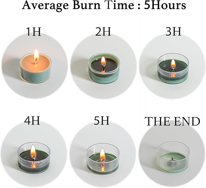 12 Unscented Natural Soy Tealight Candles in Clear Cups, 5H Long Clean Burning, Hand-Poured Green Mini Tea Candle Set for Parties, Spa, Meditation, Gift, Holiday, Emergency, Home Decor