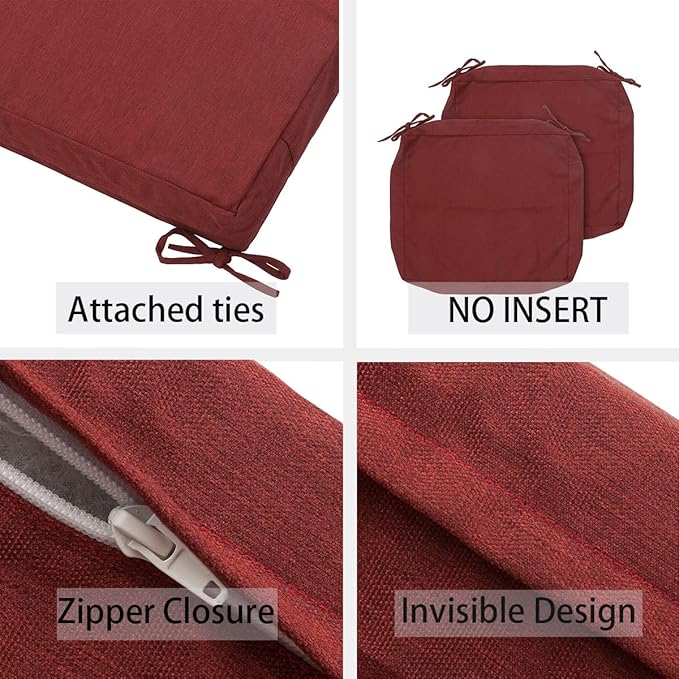 FUNHOME Outdoor Cushion Covers 24 x 24 x 4 inch,Set of 2,Replacement Square Seat Cushion Cover for Patio Furniture Chair,Water Resistant,Fade-Resistant Slipcover Only,No Insert(Rust Red)